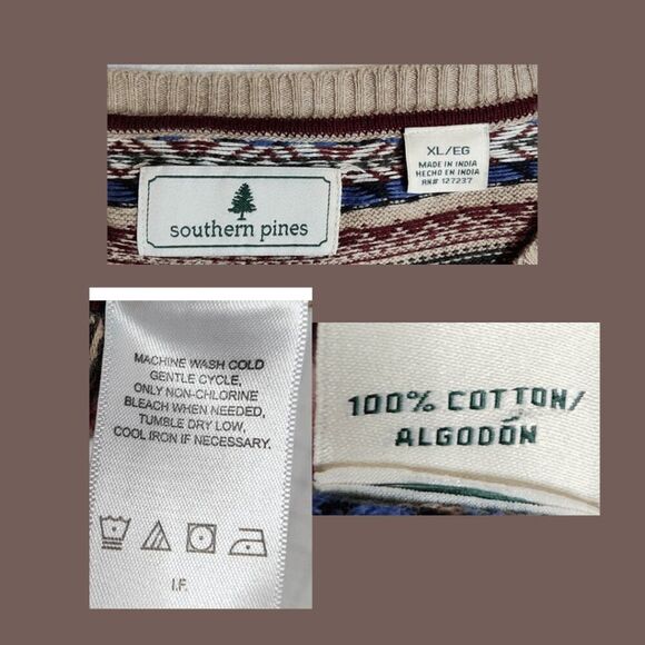 Southern Pines Men’s Tan Fair Isle Knit Crew Neck Sweater Size XL - Picture 3 of 3
